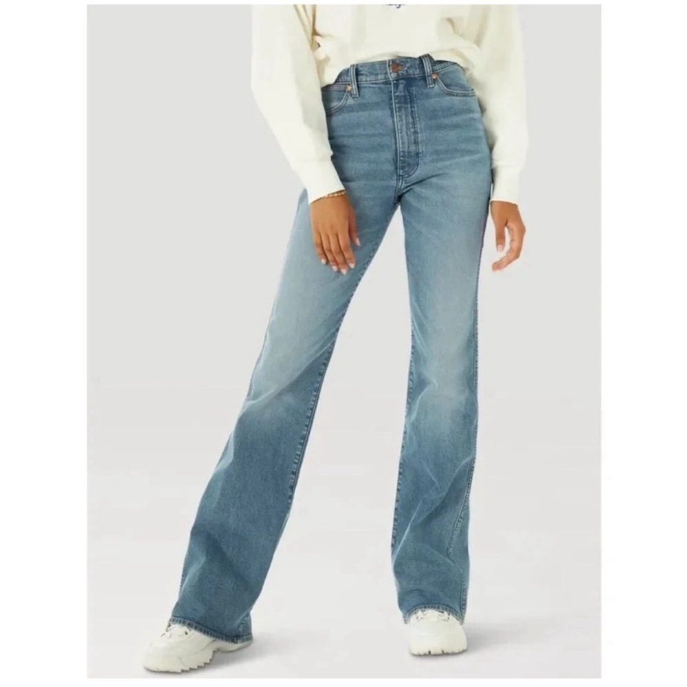 Free People x Wrangler Westward High Rise Bootcut Jeans Medium Washed Denim 35